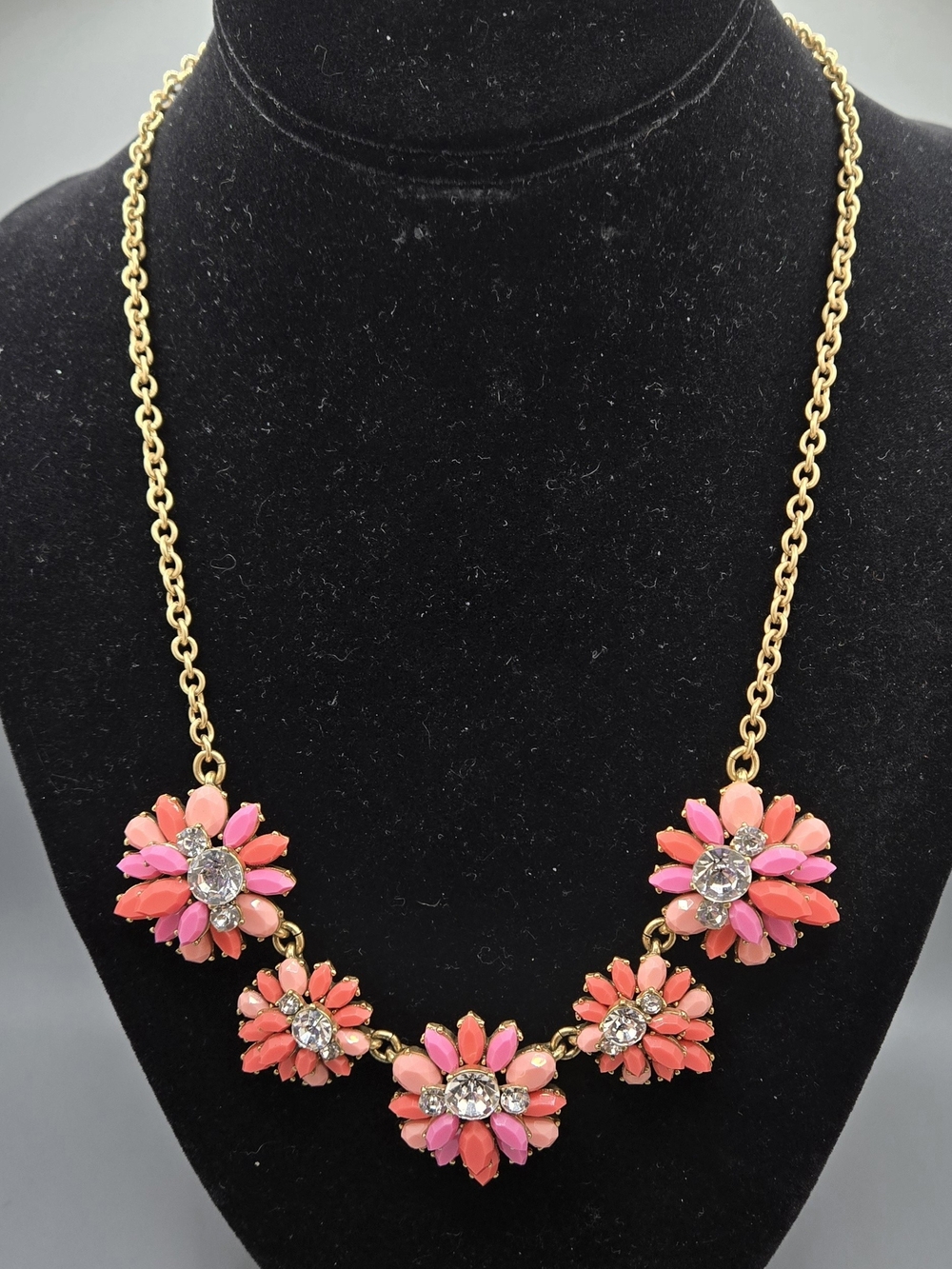 J. Crew Pink & Coral Floral Necklace EUC 16" + 3" Extender